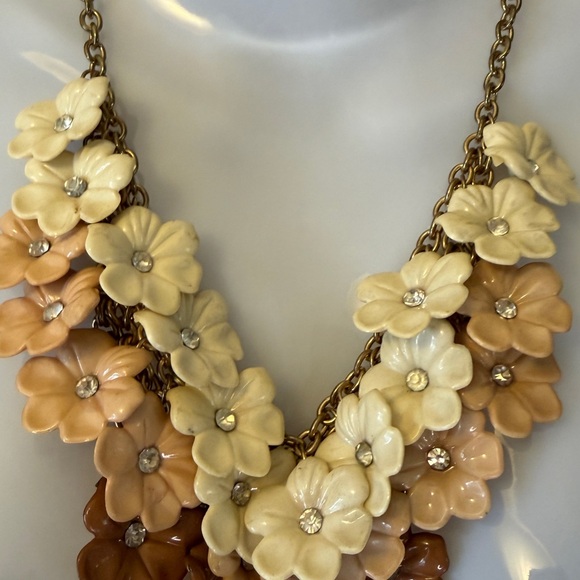 Vintage costume,flower Bud necklace with rhinestones, brown /beige tones. - Picture 2 of 4
